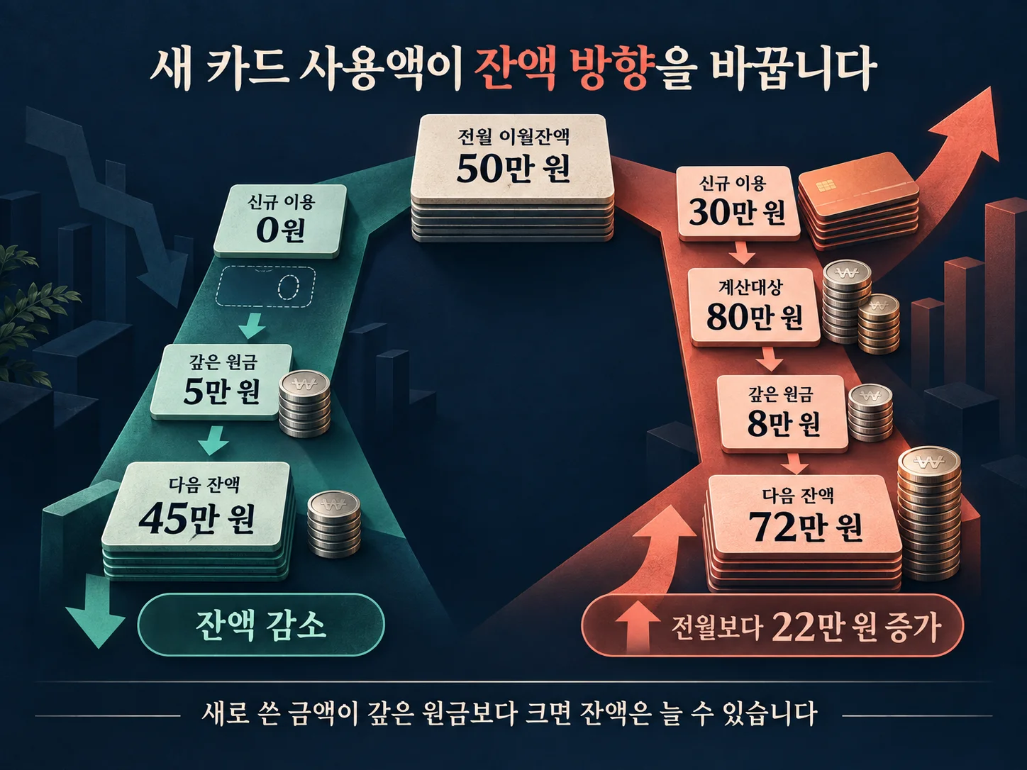 신규 카드 사용액에 따른 리볼빙 잔액 변화