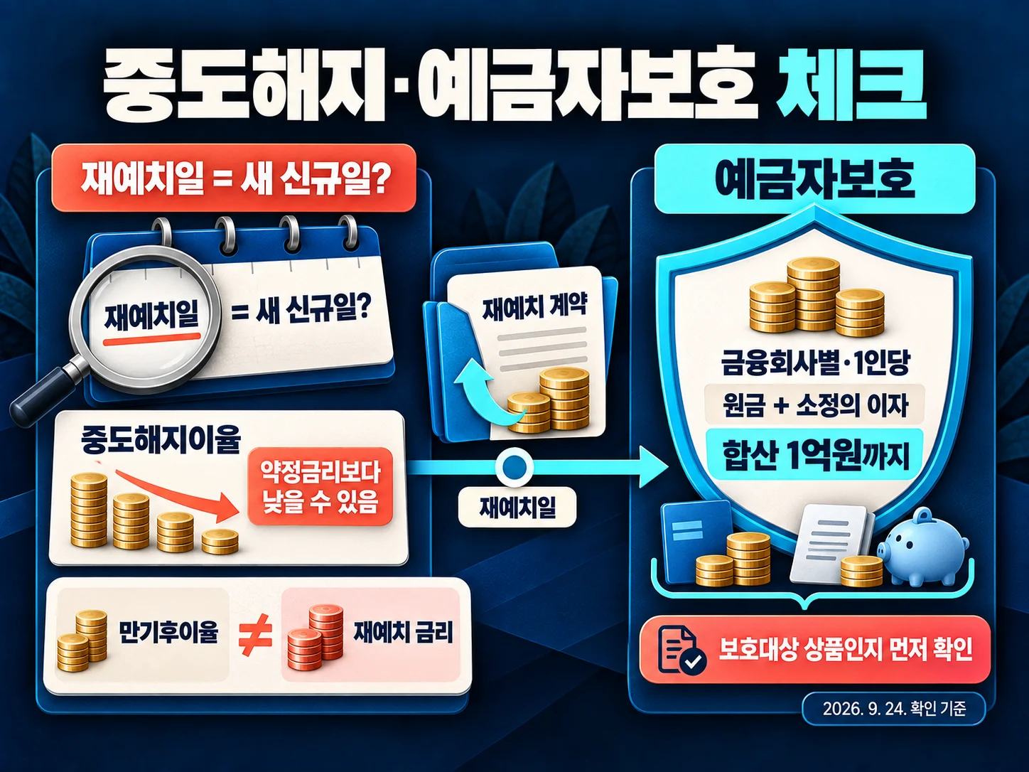 자동재예치 후 중도해지이율과 예금자보호 한도 확인