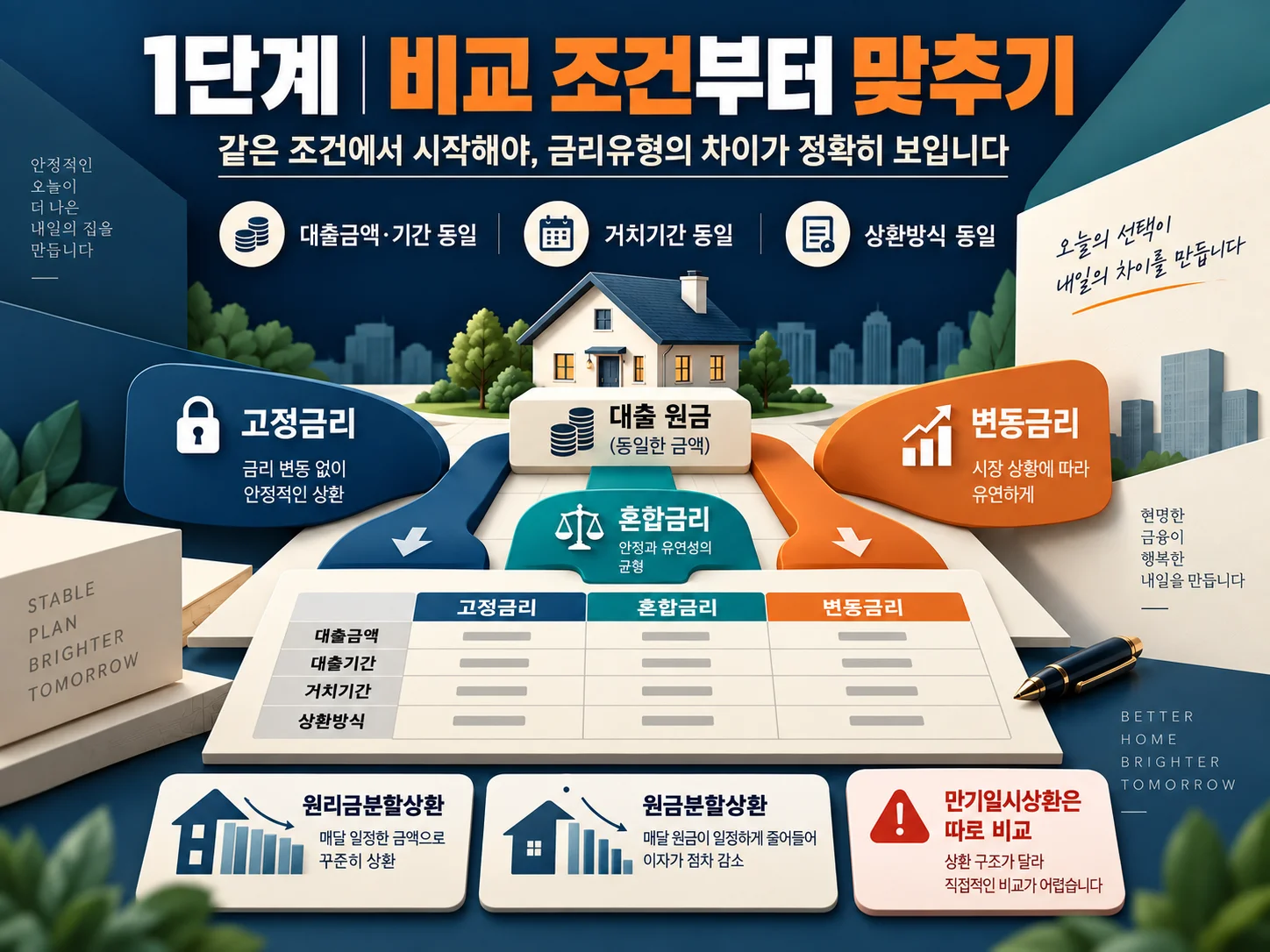 - 주택담보대출 비교를 위한 대출금액·기간·상환방식 조건 통일