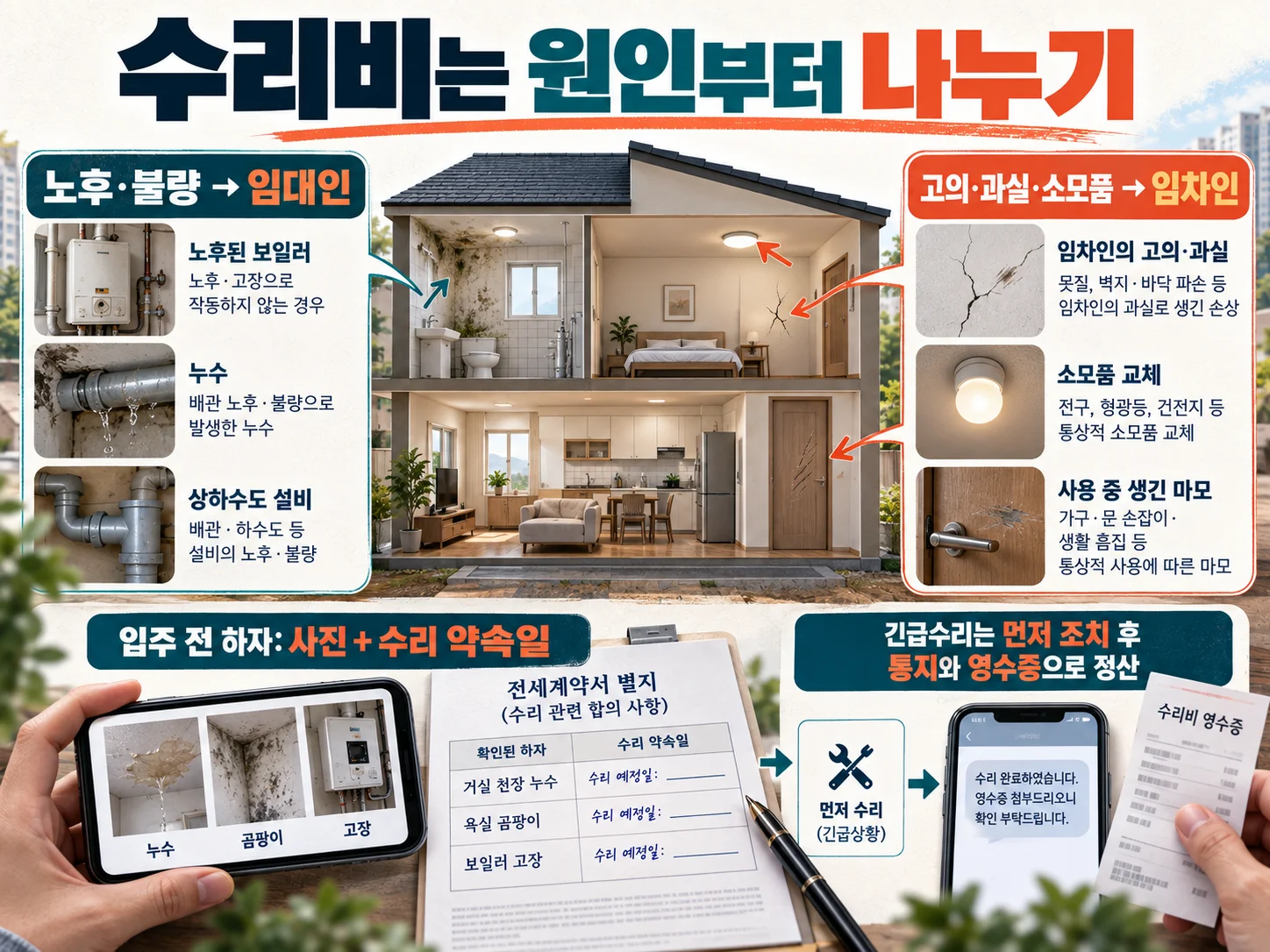 전세 수리비 특약에서 임대인과 임차인 책임을 구분하는 기준