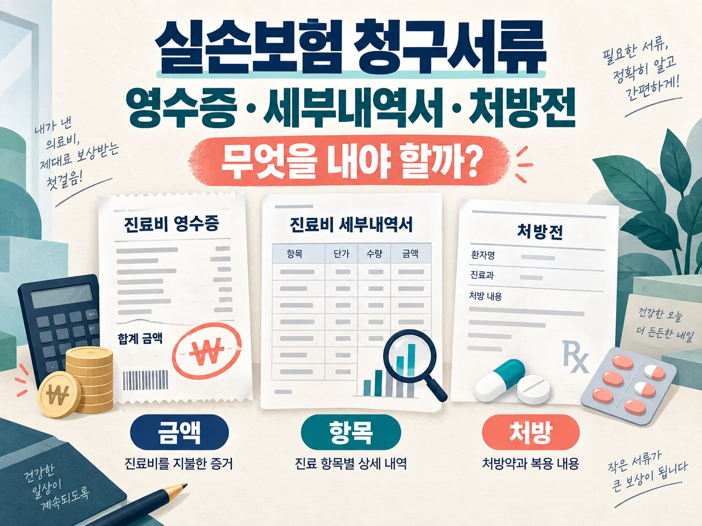 실손보험 청구 서류인 진료비영수증·세부내역서·처방전 안내