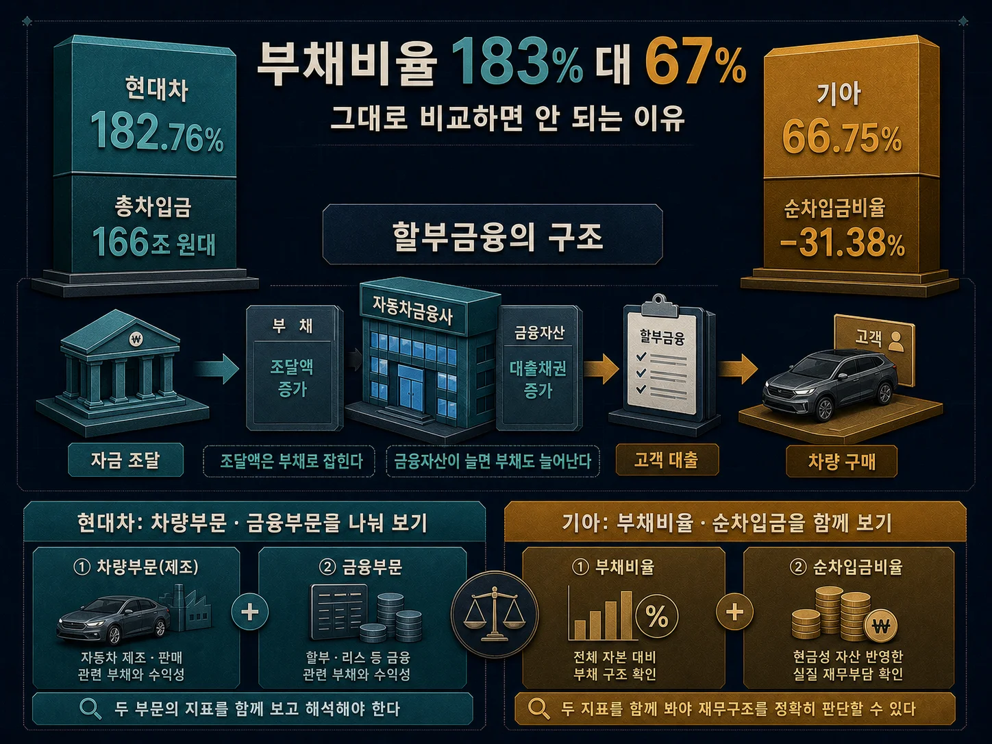 현대차 기아 부채비율과 금융부문 영향 비교