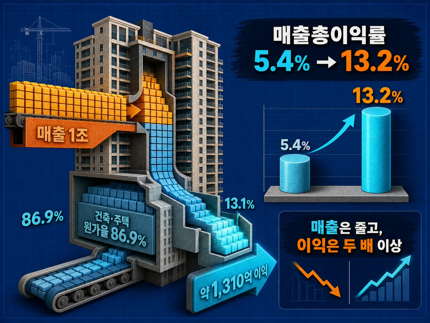 현대건설 주택 부문 매출총이익률이 1년 만에 반등한 흐름