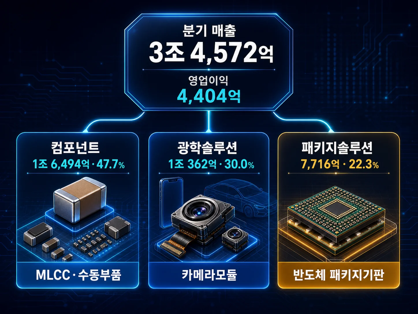 삼성전기 2026년 2분기 부문별 매출 비중과 전분기 대비 증감률 비교