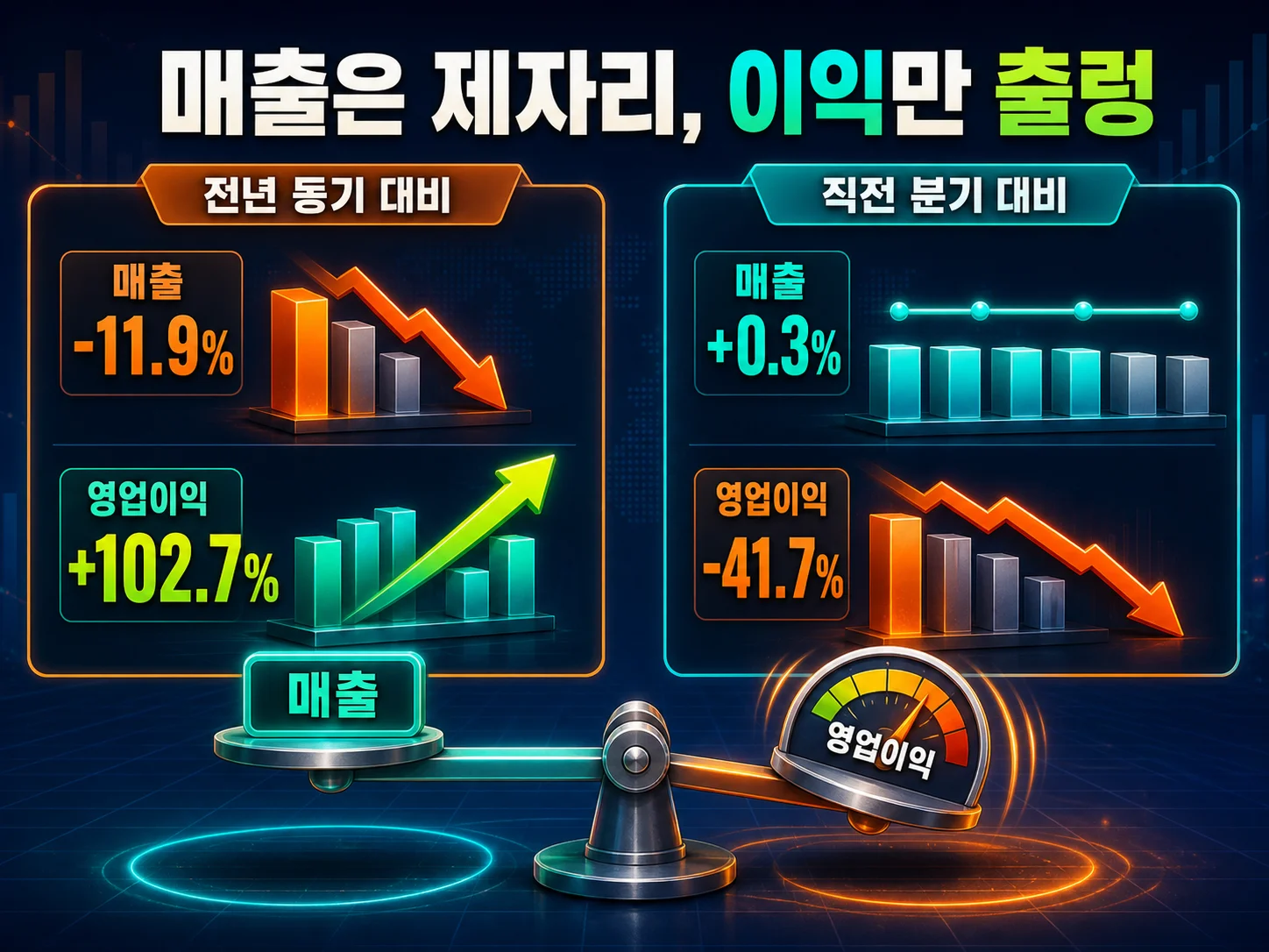 에코프로 2026년 2분기 매출 감소와 영업이익 증가가 엇갈리는 실적 그래프