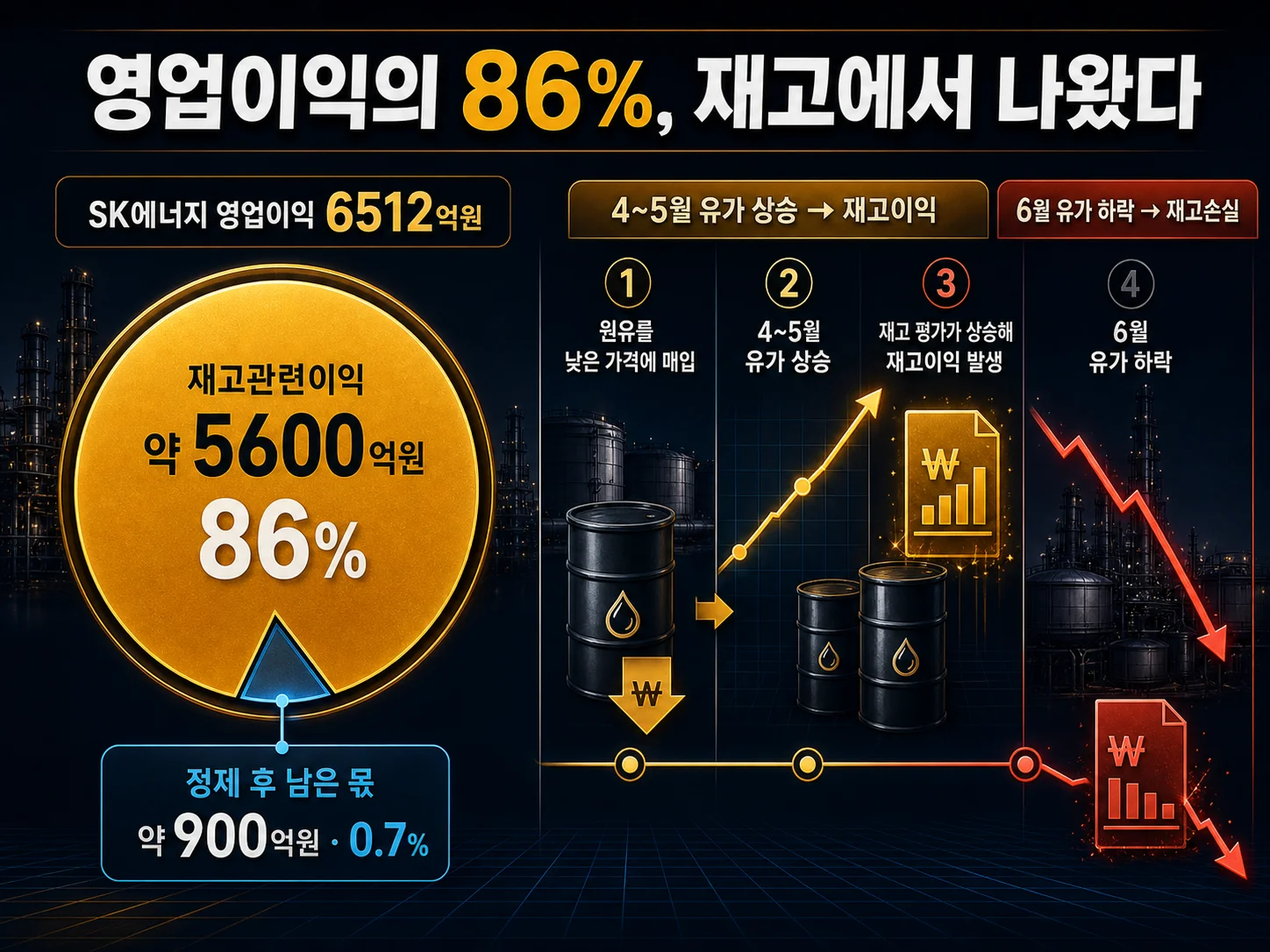 SK에너지 영업이익에 포함된 재고관련이익 구조 설명 다이어그램