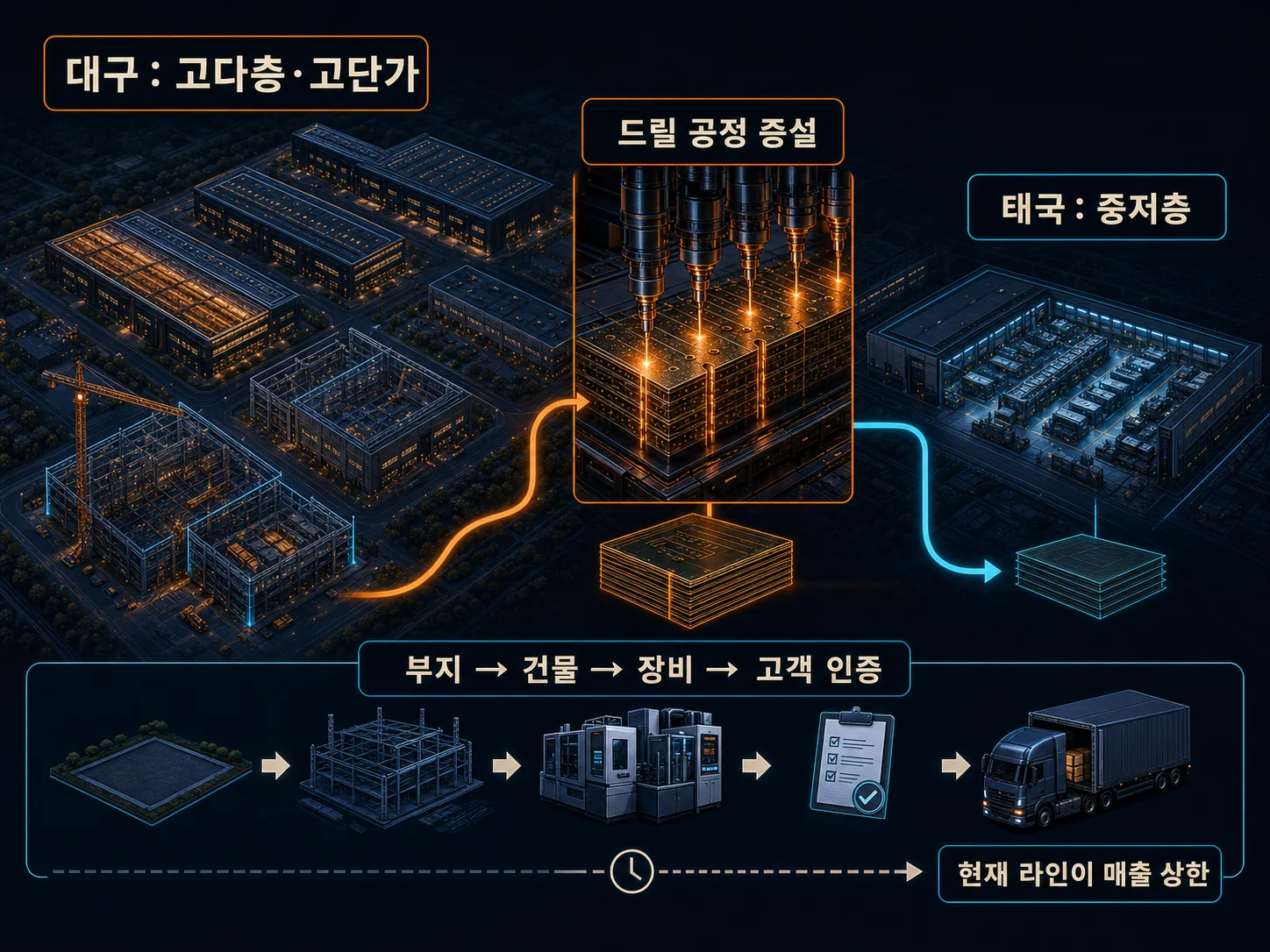 대구와 태국 거점으로 나뉜 인쇄회로기판 생산 라인 증설 현장