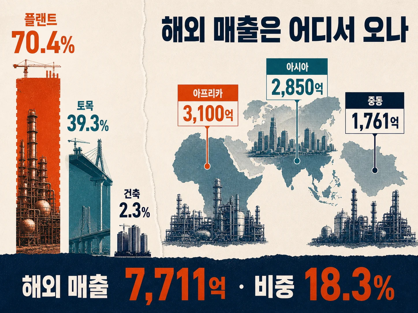 대우건설 해외 매출 지역별 비중 현황