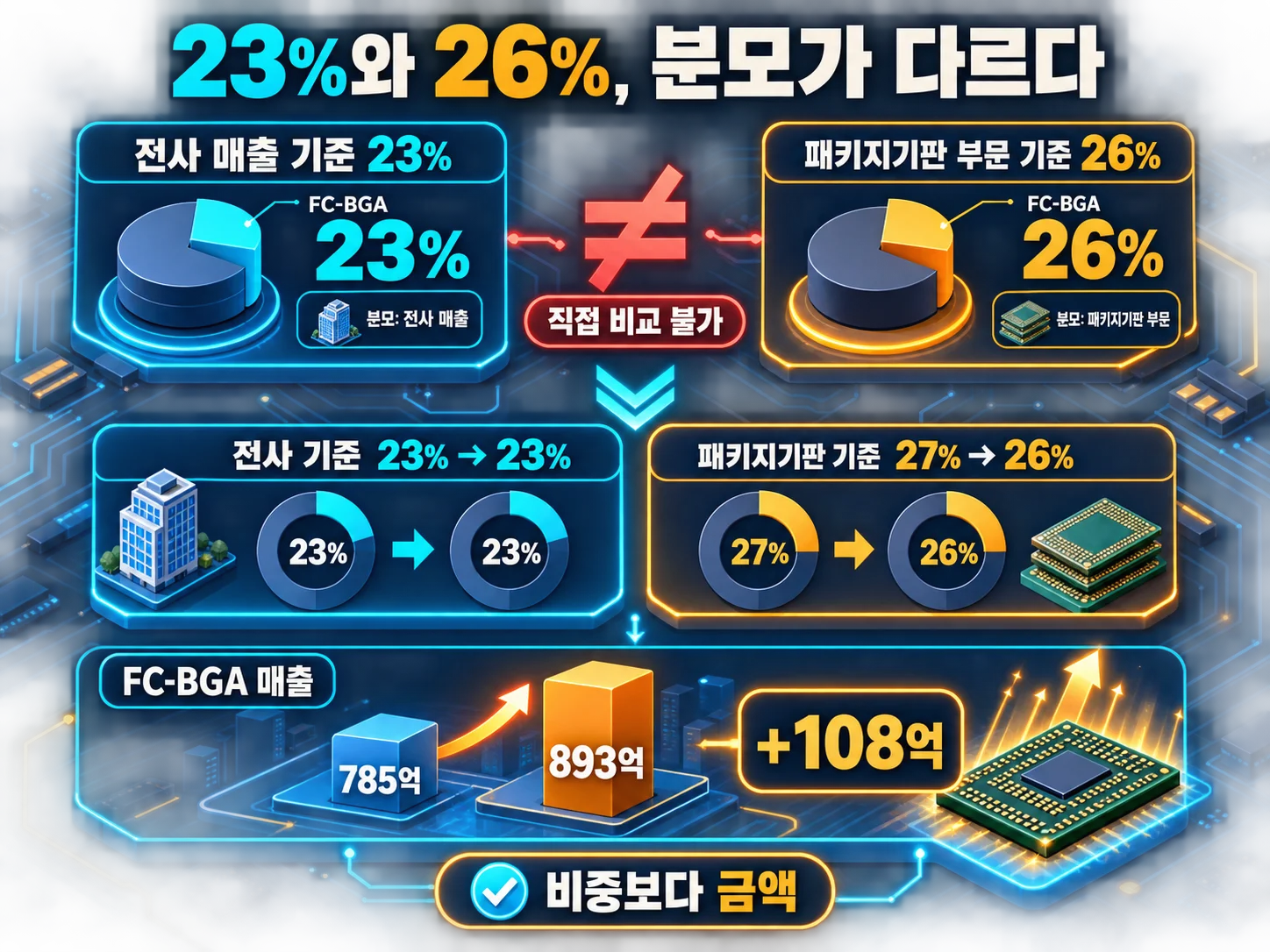 대덕전자 FC-BGA 매출 비중과 금액 변화 비교