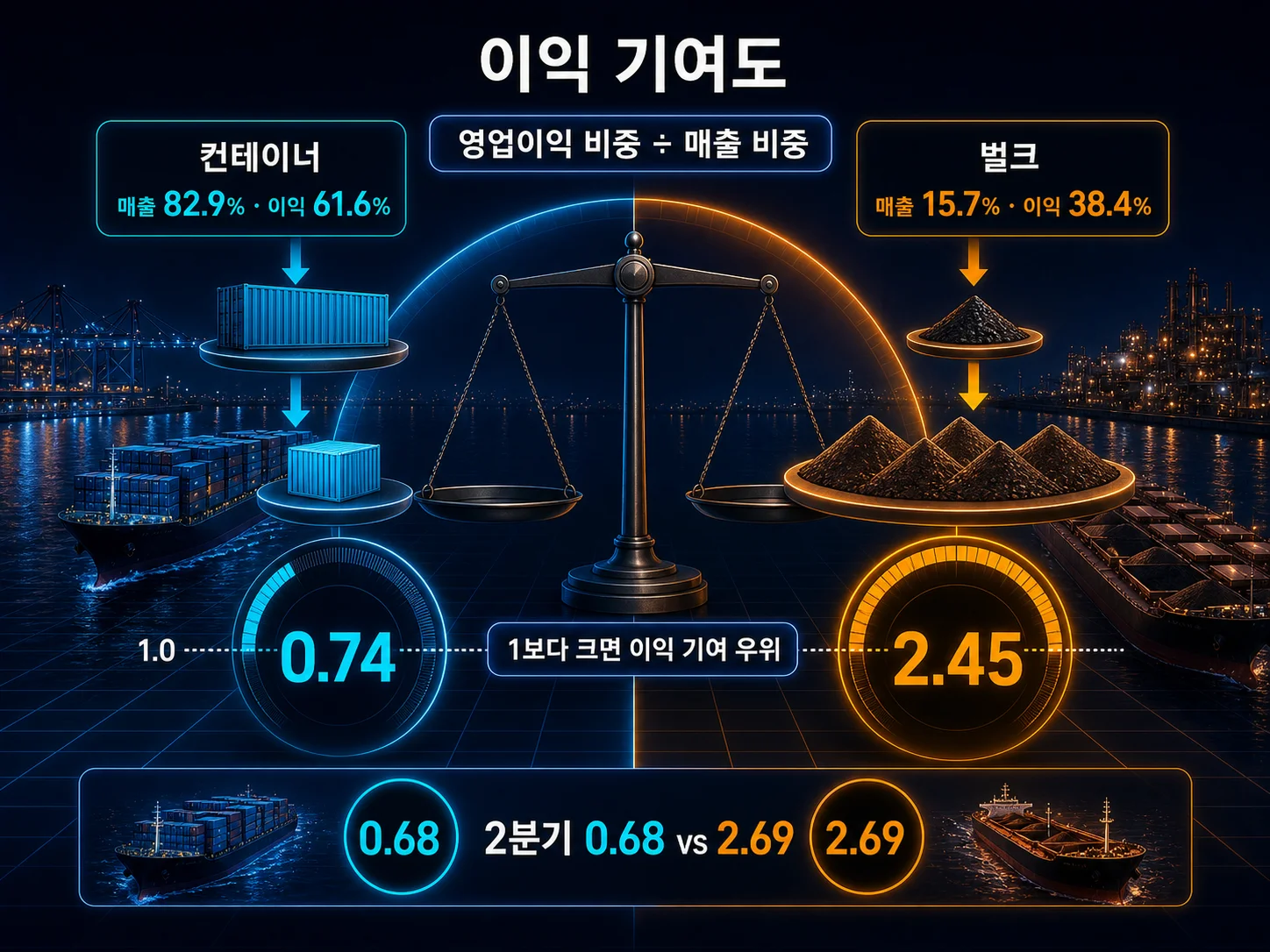 HMM 부문별 영업이익 기여도 계산법과 컨테이너·벌크 지표 비교