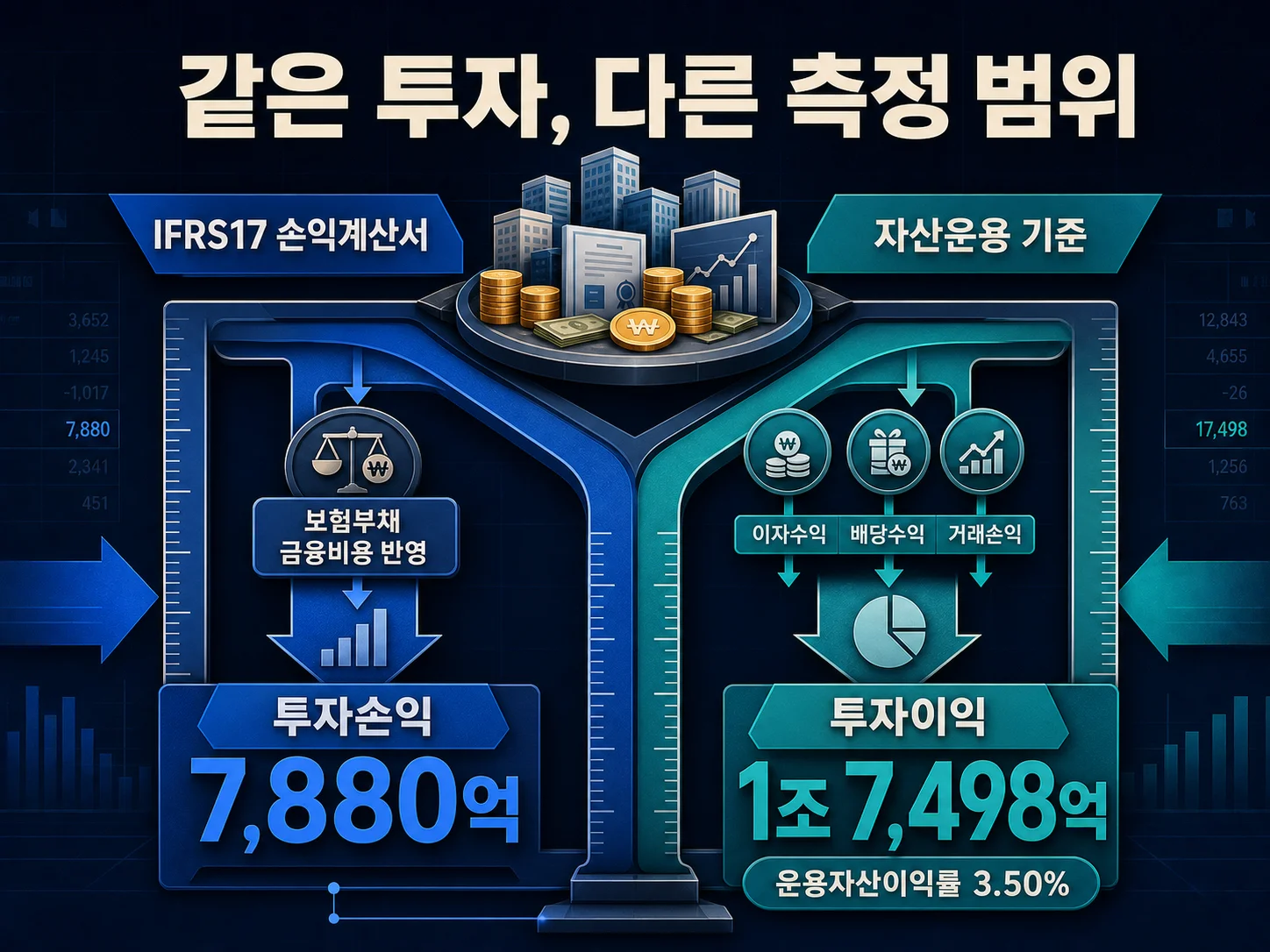 투자손익 7880억원과 투자이익 1조7498억원의 집계 기준 차이