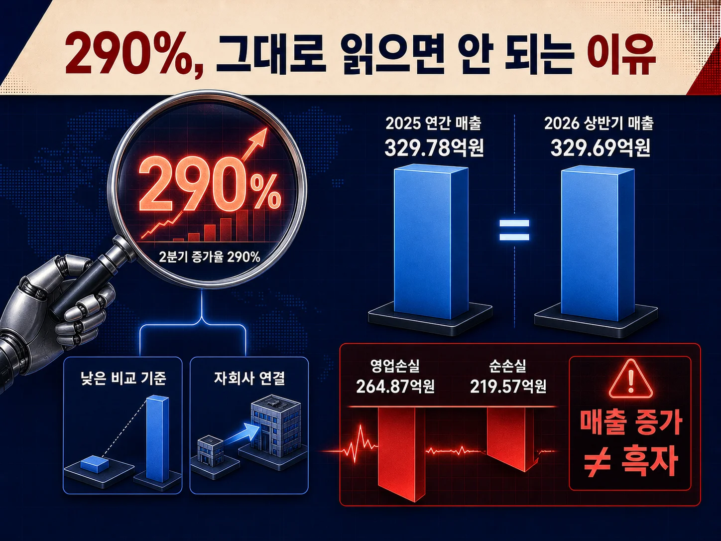 두산로보틱스 매출 증가율과 영업손실을 함께 나타낸 비교 이미지