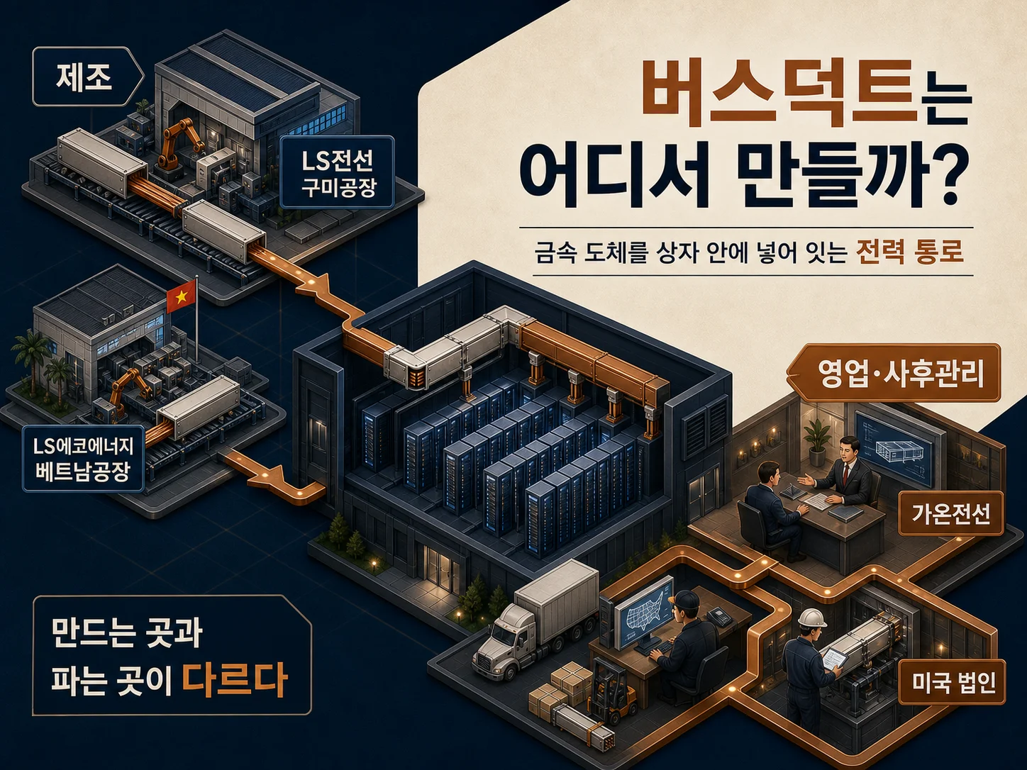버스덕트를 실제로 생산하는 LS전선 구미공장과 LS에코에너지 베트남공장