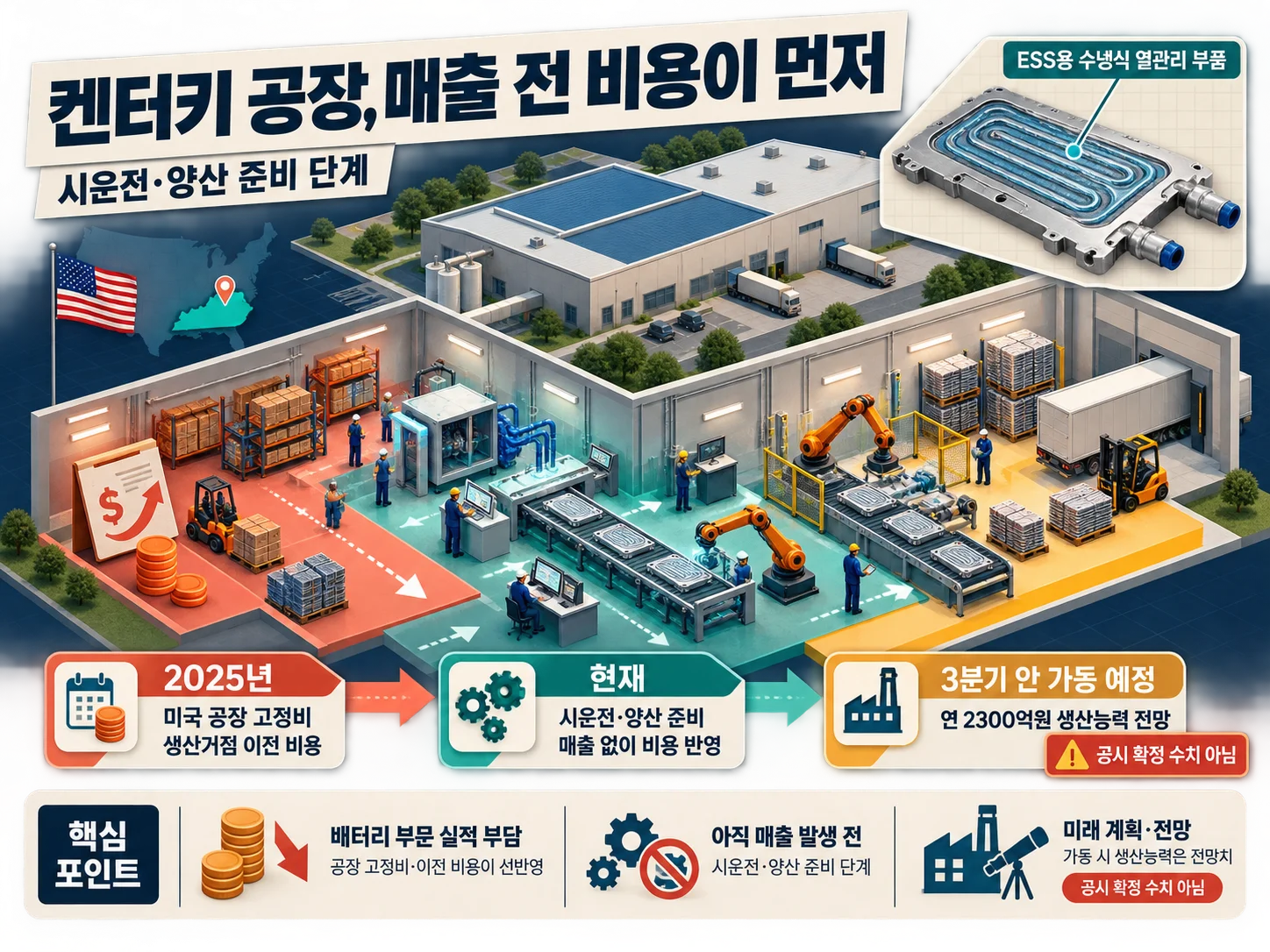 미국 켄터키 신성에스티 공장에서 수냉식 열관리 부품 양산을 준비하는 모습