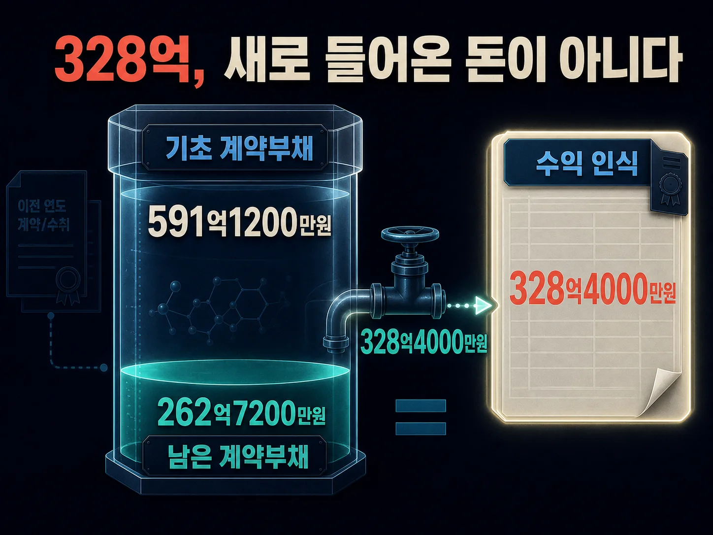 계약부채 잔액 감소와 기간별 수익 인식 구조를 나타낸 이미지