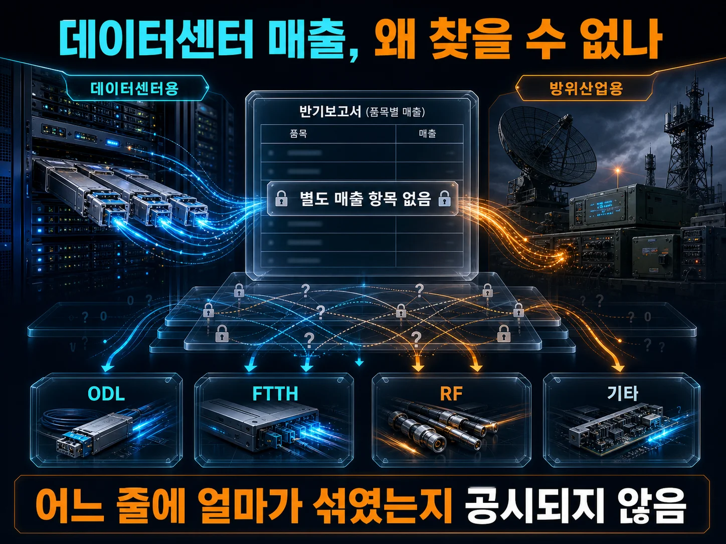 빛과전자 매출표에 없는 데이터센터와 방위산업 매출 구분