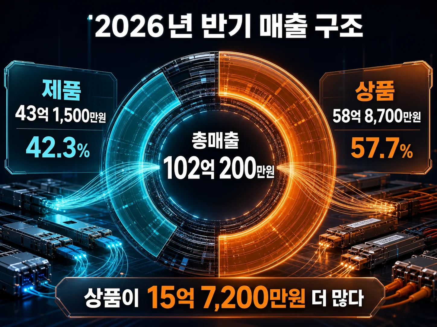 빛과전자 2026년 반기 매출 102억원 중 제품과 상품 비중 구성