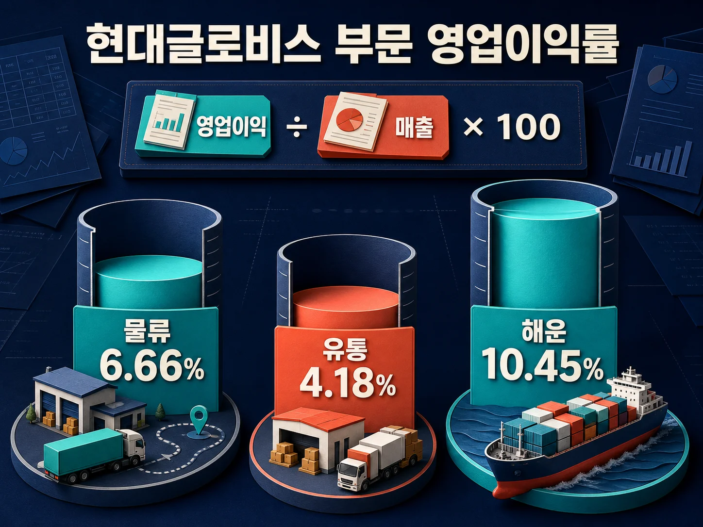 현대글로비스 부문별 영업이익률 순위 해운 물류 유통
