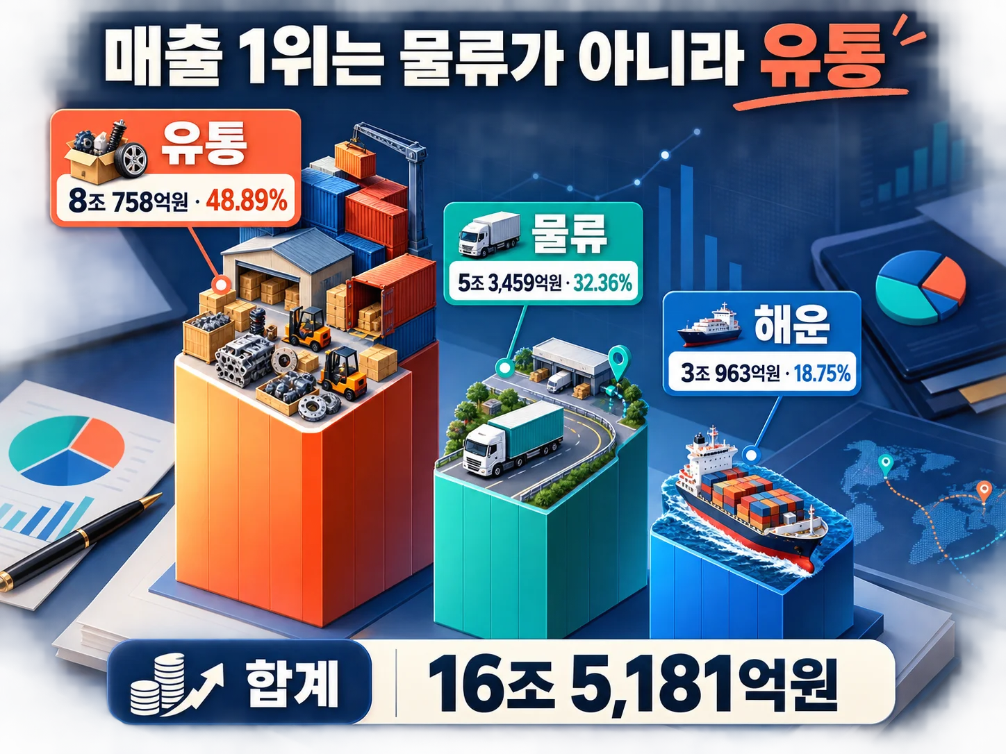현대글로비스 유통 부문 매출 비중 48.89%로 1위