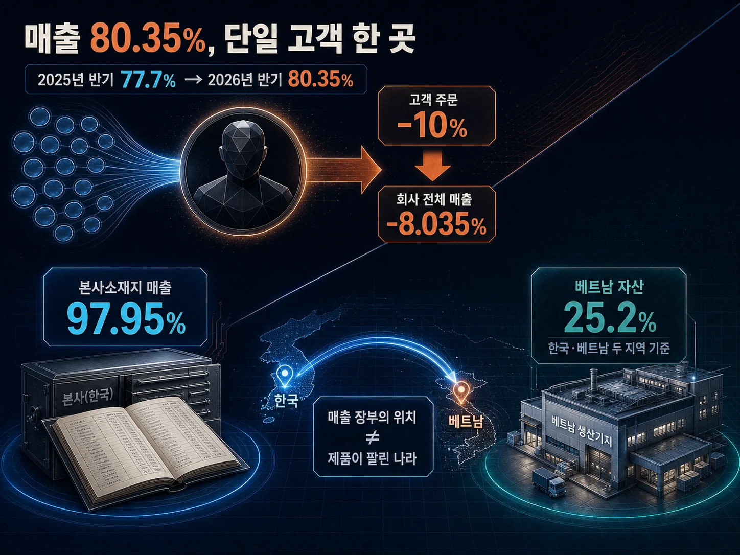 LG이노텍 단일 고객 매출 비중 80% 상승과 지역별 자산 분포 구조